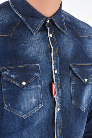 Distressed Denim Western Shirt