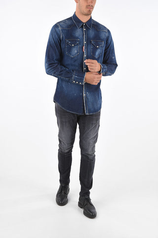 Distressed Denim Western Shirt