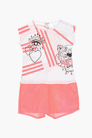 Printed crew-neck playsuit