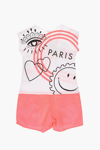 Printed crew-neck playsuit