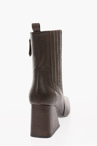 Textured Leather Square Heel Ankle Boots