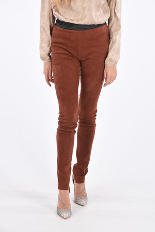 Suede Elastic Waist Band Skinny Fit Pants