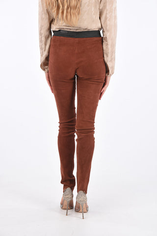 Suede Elastic Waist Band Skinny Fit Pants