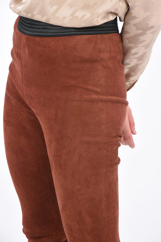 Suede Elastic Waist Band Skinny Fit Pants