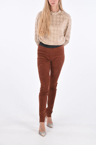 Suede Elastic Waist Band Skinny Fit Pants