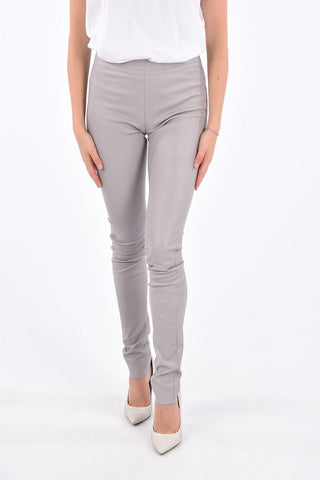 Pantaloni Skinny Fit in Pelle con Elastico in Vita