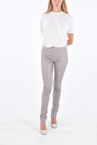 Pantaloni Skinny Fit in Pelle con Elastico in Vita