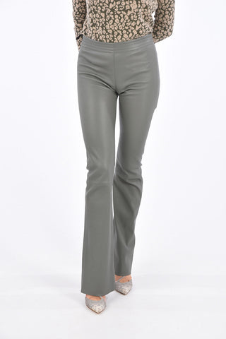 Leather Elastic Waist Band Bootcut Pants