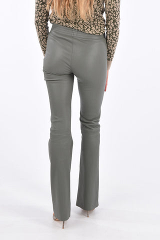 Leather Elastic Waist Band Bootcut Pants