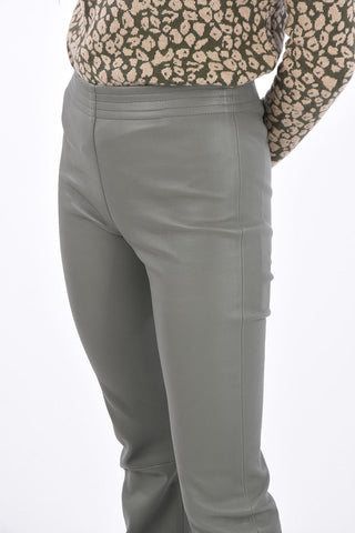 Leather Elastic Waist Band Bootcut Pants