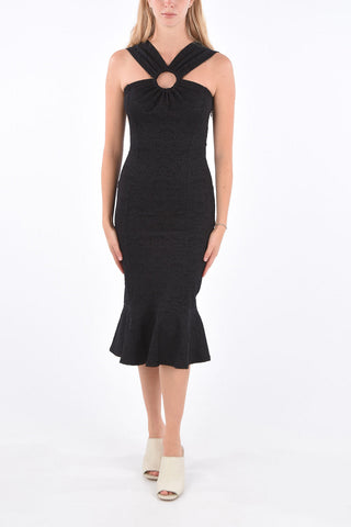 Pleated Hem Jacquard Midi Dress