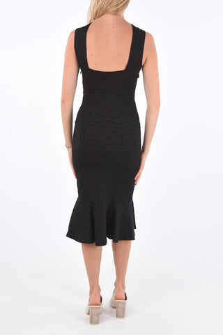 Pleated Hem Jacquard Midi Dress