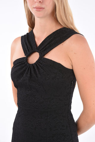 Pleated Hem Jacquard Midi Dress