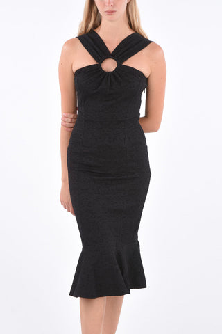 Pleated Hem Jacquard Midi Dress
