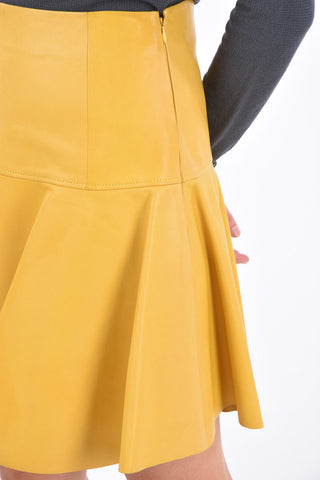 Leather Side Zip Closure Godet Mini-Skirt