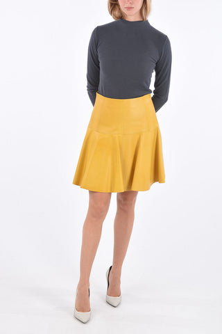 Leather Side Zip Closure Godet Mini-Skirt