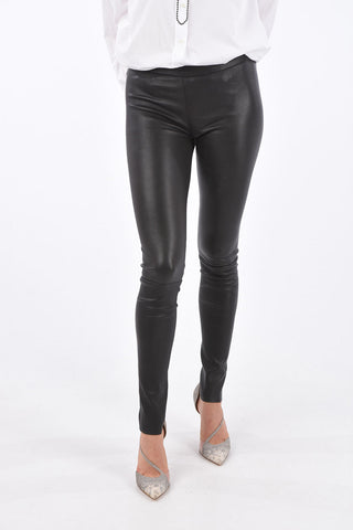 Leather Elastic Waist Band Skinny Fit Pants
