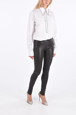 Leather Elastic Waist Band Skinny Fit Pants