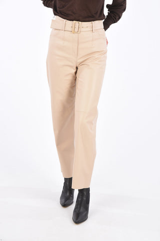 Leather Belted Straight Fit Pants