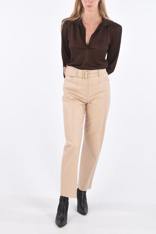 Leather Belted Straight Fit Pants