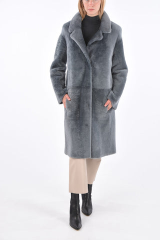 Cappotto in Shearling Lungo con Bottoni a Pressione 