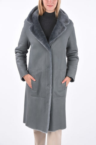 Cappotto in Shearling Lungo con Bottoni a Pressione 