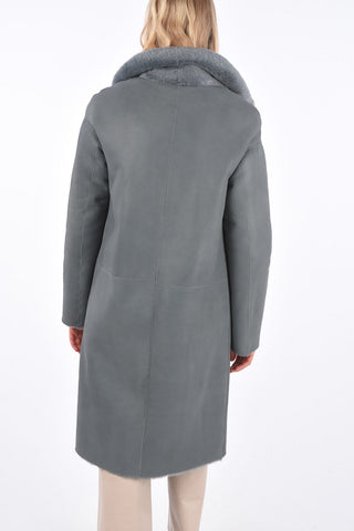Cappotto in Shearling Lungo con Bottoni a Pressione 