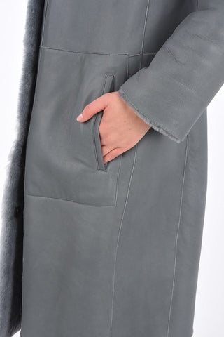 Cappotto in Shearling Lungo con Bottoni a Pressione 