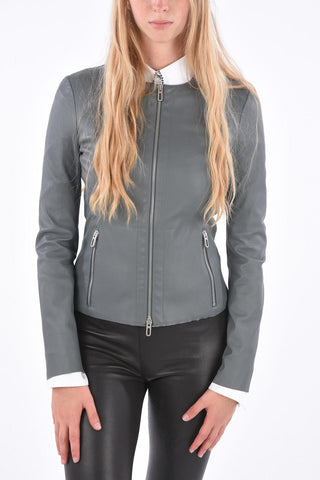 Giubbotto Sfoderato in Pelle con Tasche con Zip