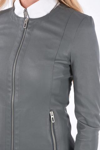 Giubbotto Sfoderato in Pelle con Tasche con Zip