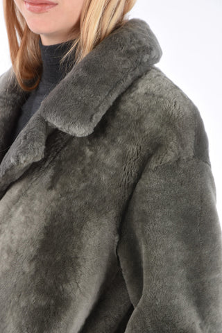 Shearling Snap Button Long-Line Coat