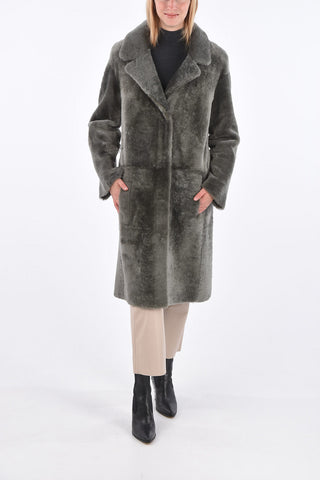 Shearling Snap Button Long-Line Coat