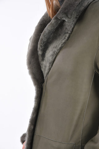 Shearling Snap Button Long-Line Coat