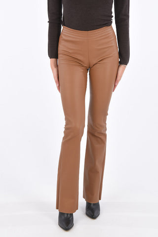 Pantaloni Bootcut in Pelle con Elastico in Vita