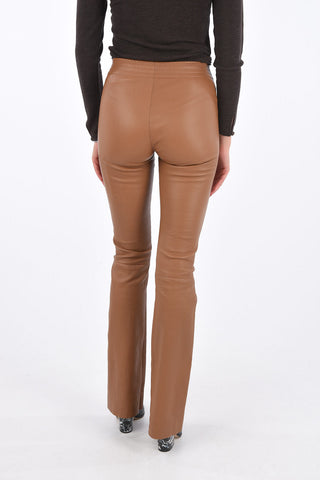 Pantaloni Bootcut in Pelle con Elastico in Vita