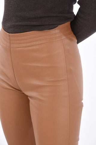 Pantaloni Bootcut in Pelle con Elastico in Vita