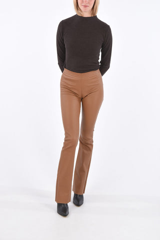 Pantaloni Bootcut in Pelle con Elastico in Vita