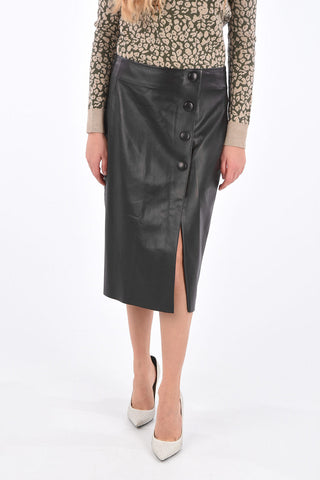 Leather Snap Button Wrap Skirt