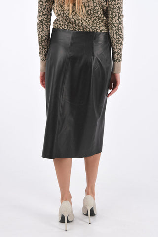Leather Snap Button Wrap Skirt