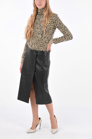 Leather Snap Button Wrap Skirt