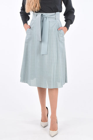 High Waist Openwork Leather Skirt with Belt