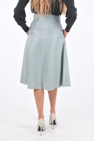 High Waist Openwork Leather Skirt with Belt