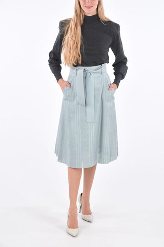 High Waist Openwork Leather Skirt with Belt