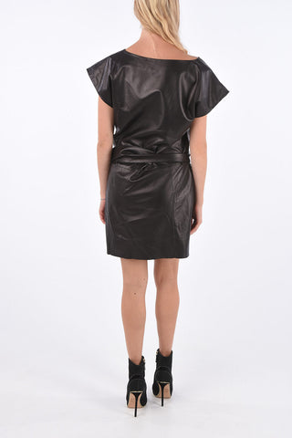 Leather Belted A-Line Dress