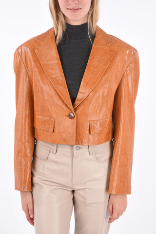 Leather Flap Pocket Cropped Jacket 