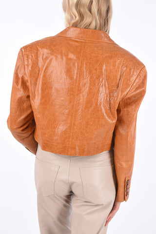Leather Flap Pocket Cropped Jacket 