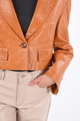 Leather Flap Pocket Cropped Jacket 