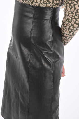 Leather Back Vent A-Line Skirt