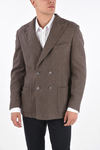 ID overcheck herringbone peak lapel double-breasted blazer