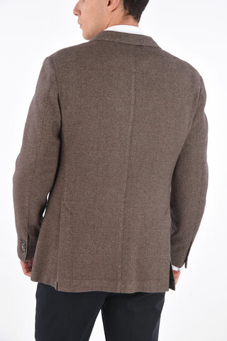 ID overcheck herringbone peak lapel double-breasted blazer